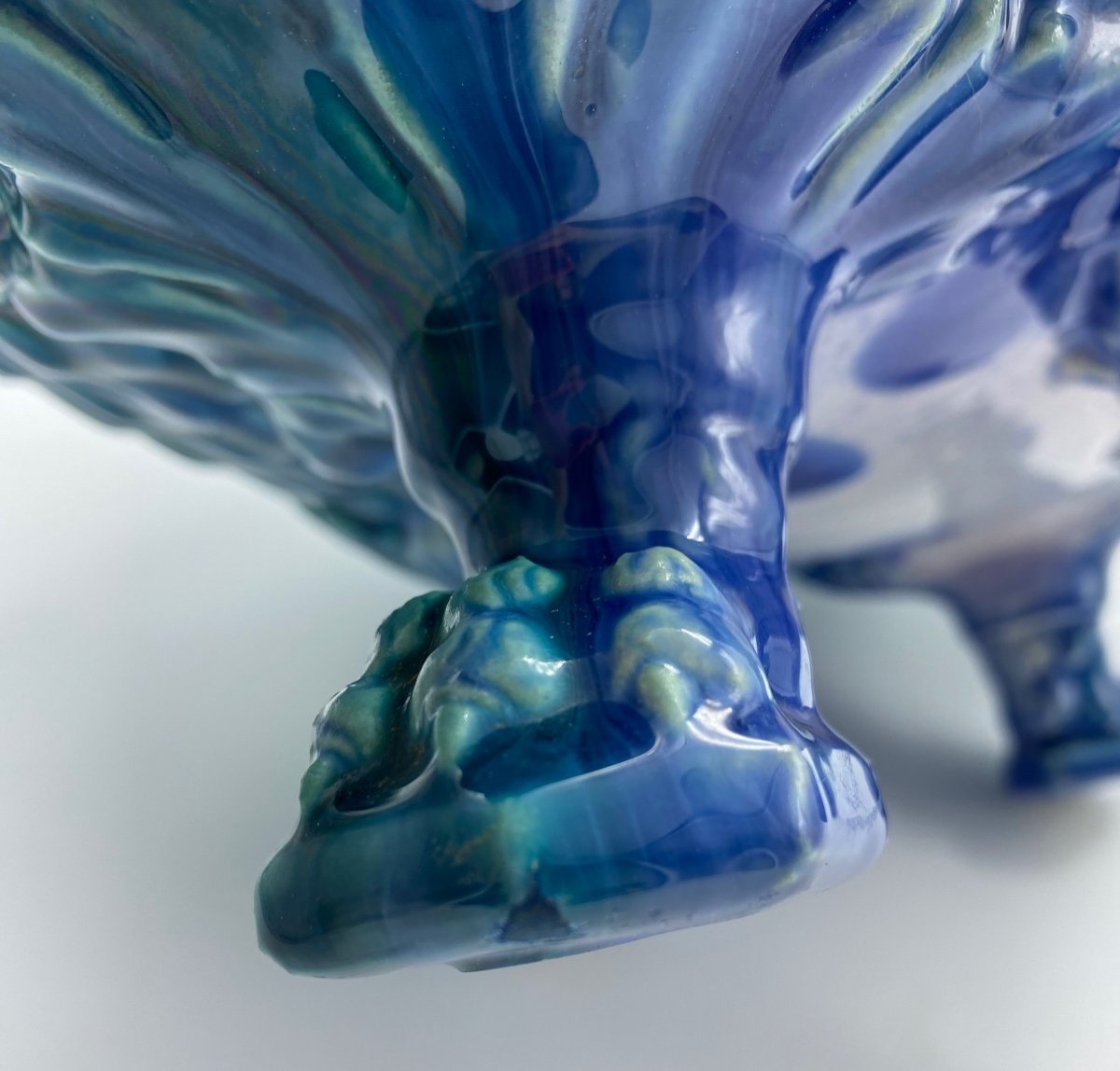  Large Turquoise Enamelled Majolica Planter Jérôme Massier Vallauris-photo-8