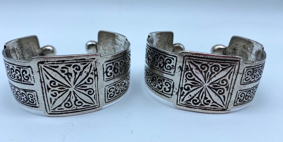Ancienne paire de Bracelets de cheville Berbères Ethniques En Argent Marocain-photo-3