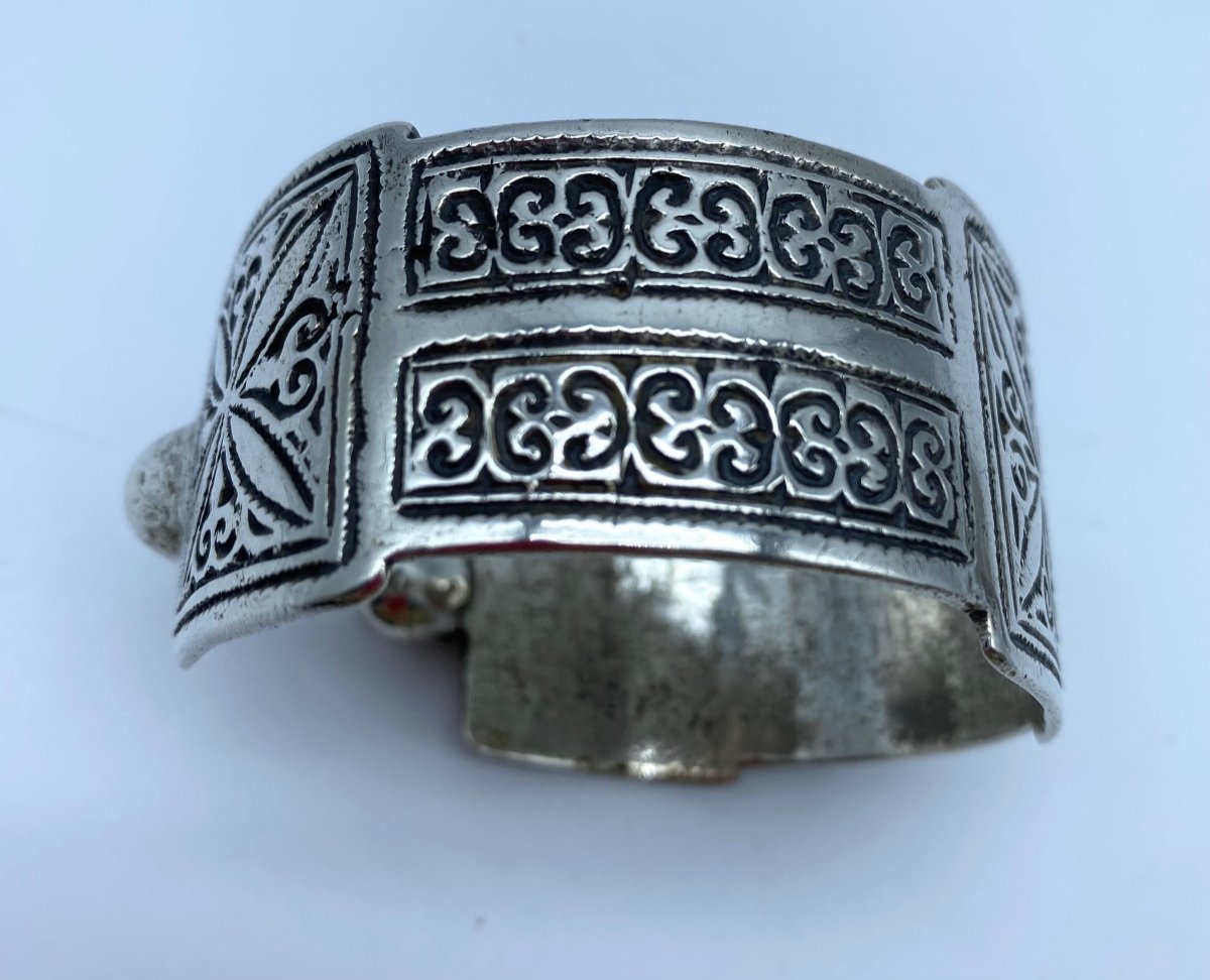 Ancienne paire de Bracelets de cheville Berbères Ethniques En Argent Marocain-photo-1
