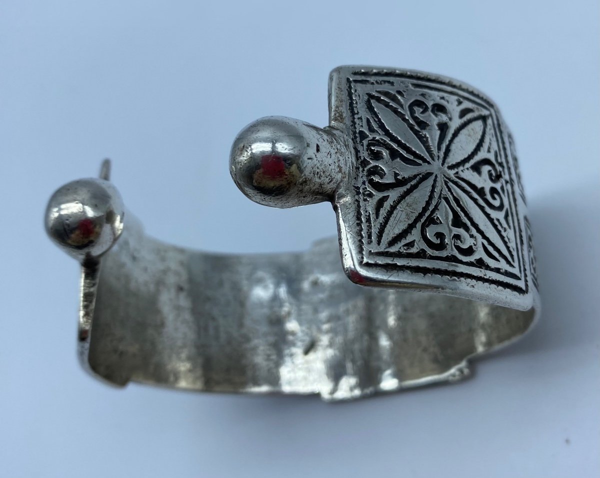 Ancienne paire de Bracelets de cheville Berbères Ethniques En Argent Marocain-photo-2