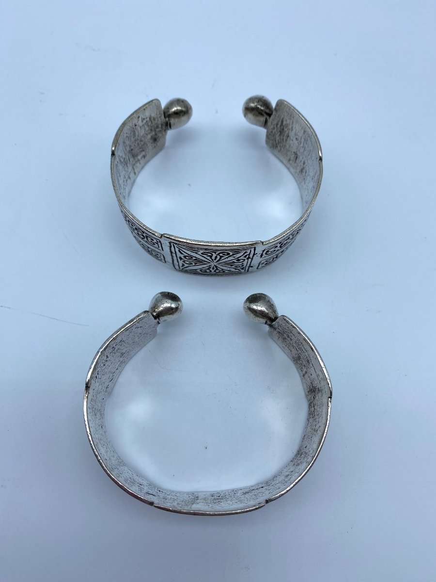 Ancienne paire de Bracelets de cheville Berbères Ethniques En Argent Marocain-photo-3