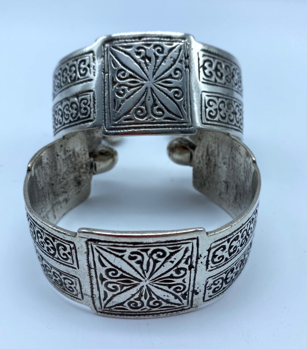 Ancienne paire de Bracelets de cheville Berbères Ethniques En Argent Marocain-photo-4