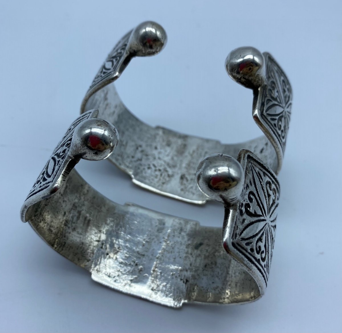 Ancienne paire de Bracelets de cheville Berbères Ethniques En Argent Marocain-photo-5