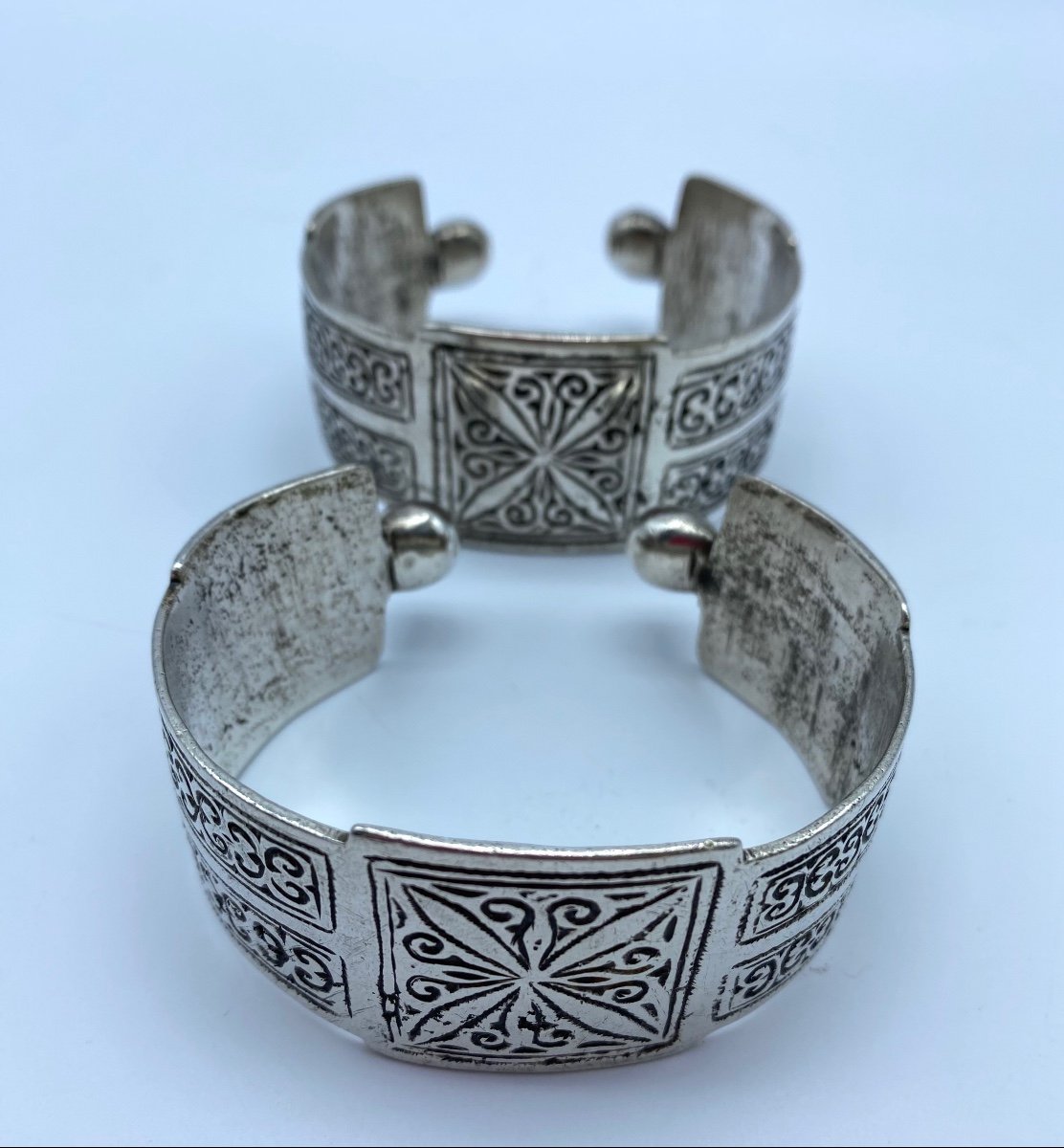 Ancienne paire de Bracelets de cheville Berbères Ethniques En Argent Marocain-photo-6