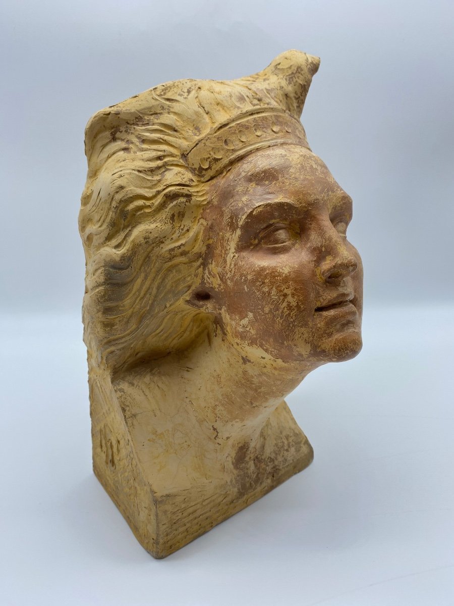 Ancien Statue Buste En Terre Cuite De Valkyrie Brunhild -photo-2