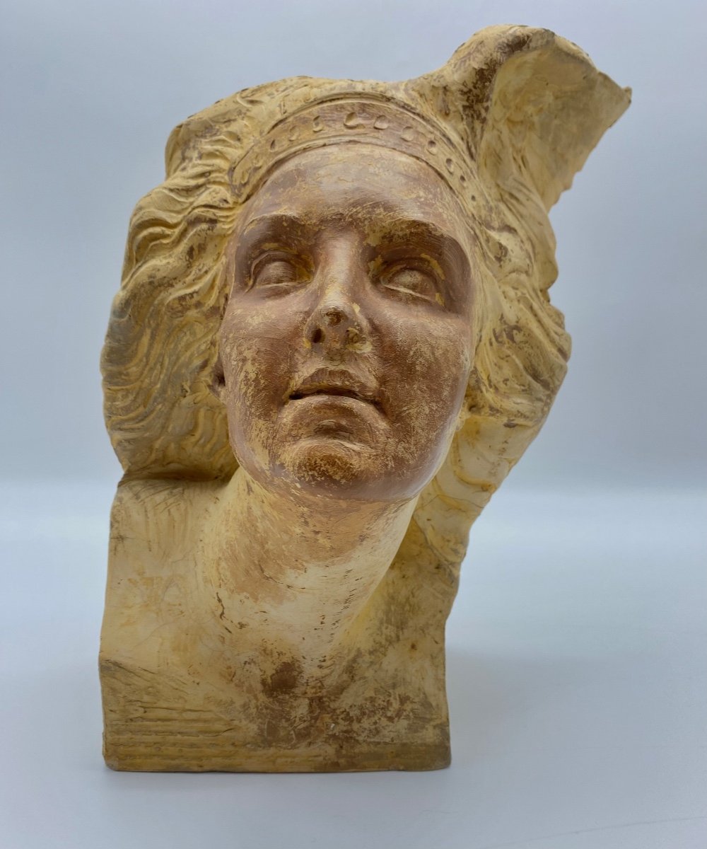 Ancien Statue Buste En Terre Cuite De Valkyrie Brunhild -photo-4