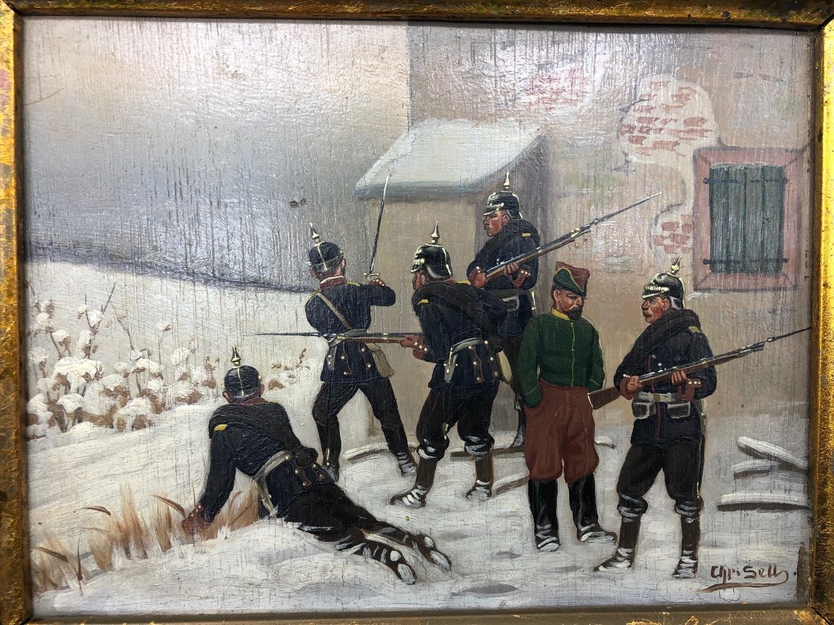 XIX Christian Sell (1831-1883) Allemagne Une Paire De Peintures Sur La Guerre Franco-Allemande-photo-3