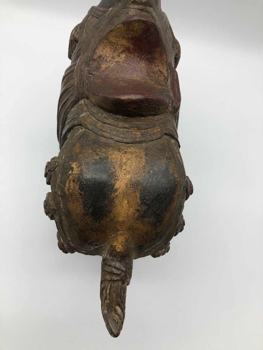 Old Chinese Style Tang Horse Statue In Polychrome Carved Wood Early 20th Century-photo-4