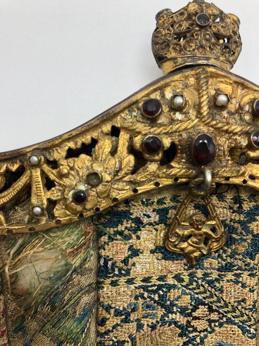France Antique Embroidered Jewelry Bag Circa 1800 Clasp With Jewels-photo-3