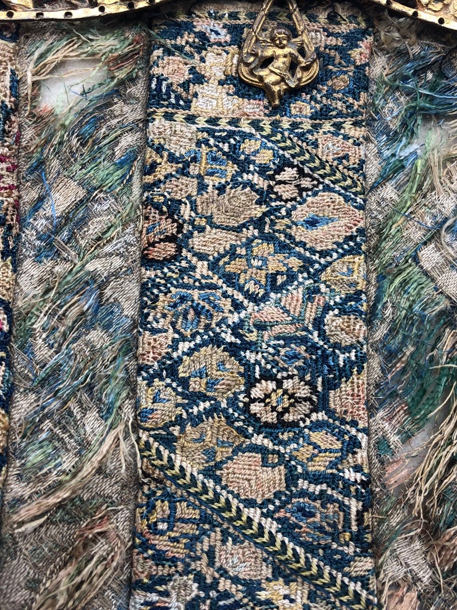 France Antique Embroidered Jewelry Bag Circa 1800 Clasp With Jewels-photo-3