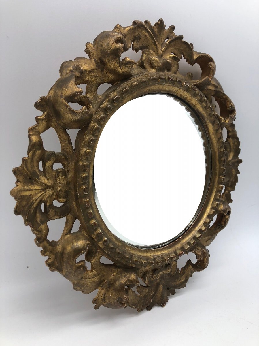 XIX Ancien Cadre Miroir Italien En Bois Sculpté Et Doré -photo-3
