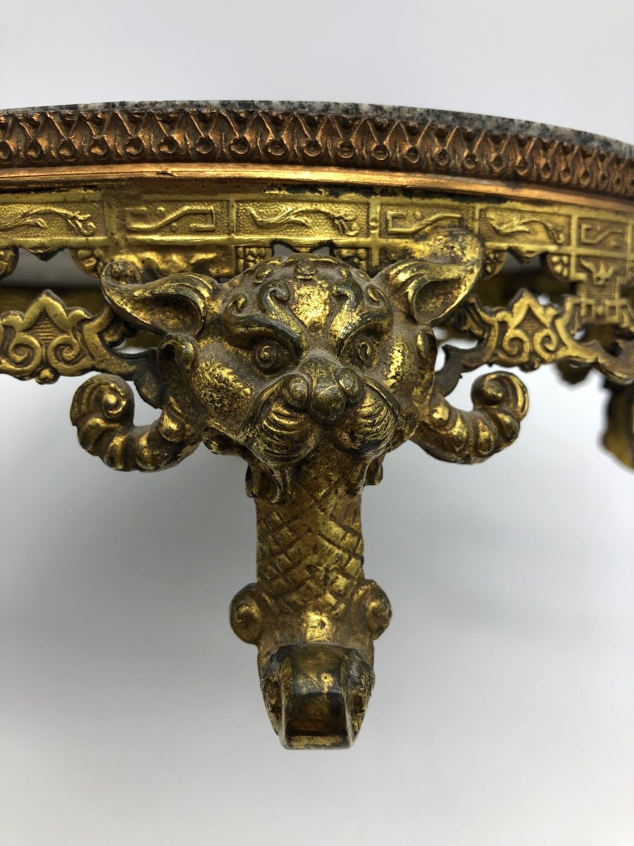 Ca 1900 Antique Chinese Vase Support In Gilt Bronze With Dragon Feet-photo-1