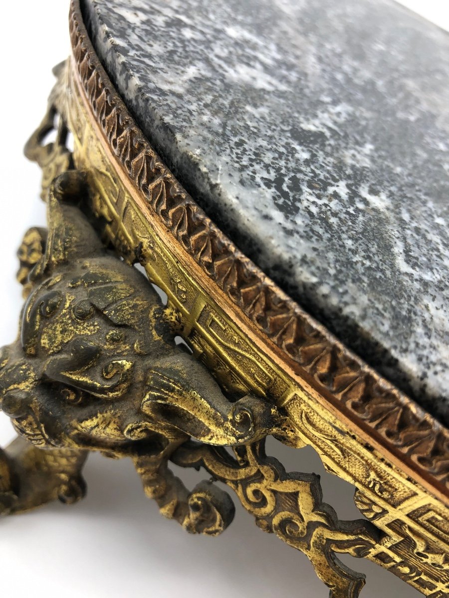 Ca 1900 Antique Chinese Vase Support In Gilt Bronze With Dragon Feet-photo-3