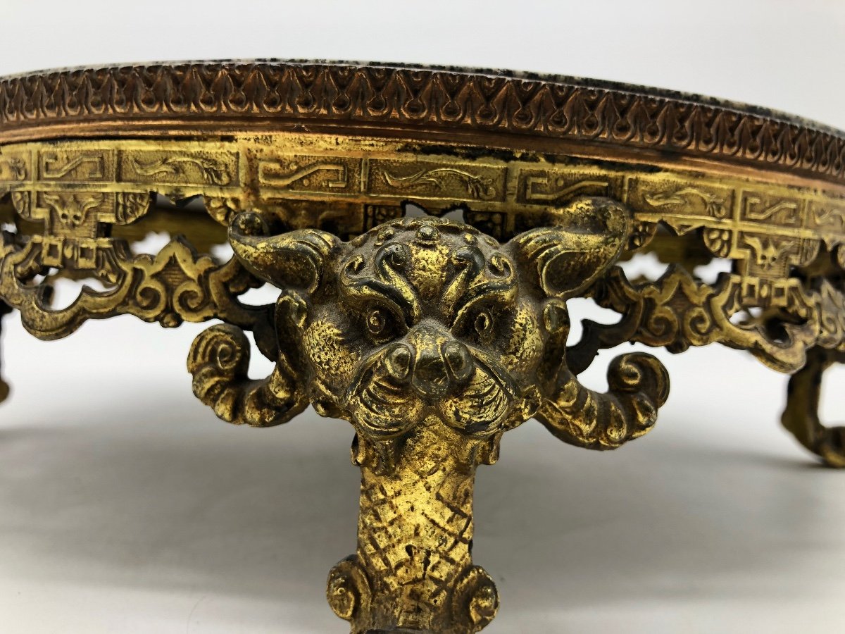 Ca 1900 Antique Chinese Vase Support In Gilt Bronze With Dragon Feet-photo-6