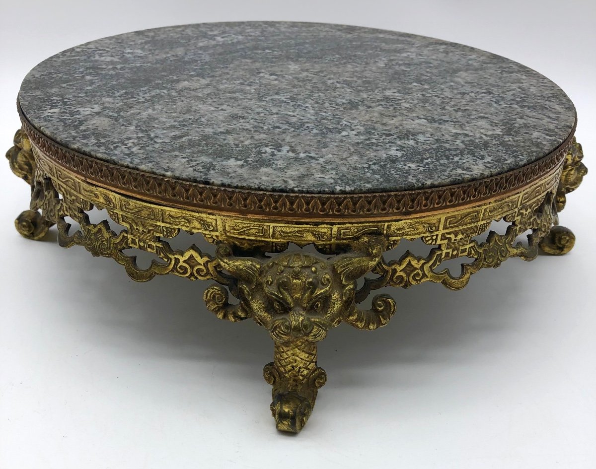 Ca 1900 Antique Chinese Vase Support In Gilt Bronze With Dragon Feet