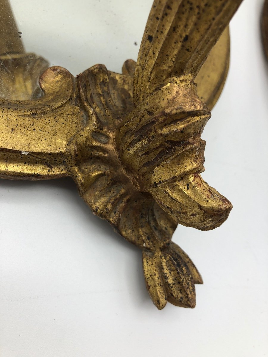 Louis XVI Paire D’appliques Anciennes En Bois Doré à Miroirs -photo-4