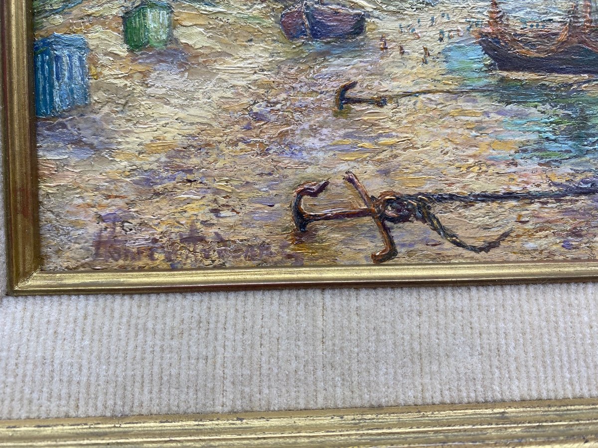 XIX Belgique Peinture huile sur panneau scène marine de la plage Belge-photo-4