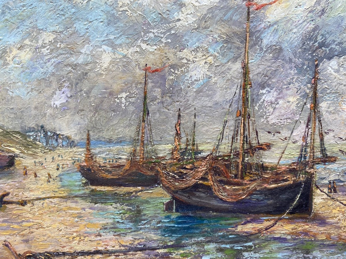 XIX Belgique Peinture huile sur panneau scène marine de la plage Belge-photo-4