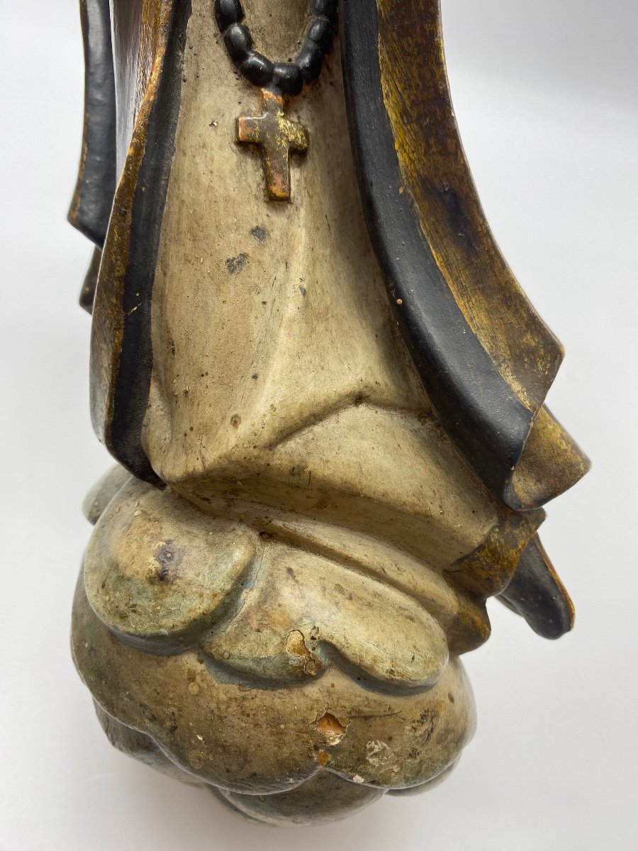 XVIII Century Germany Polychrome Wooden Statue Of The Venerable Mary Of Agreda 36.5 Cm -photo-6