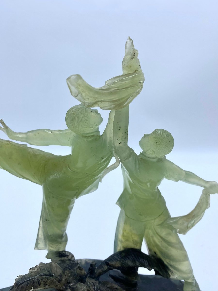 Rare Chinese Serpentine Cultural Revolution 1960/1970 Carved Group Sculpture Of Ballet Dansers -photo-5