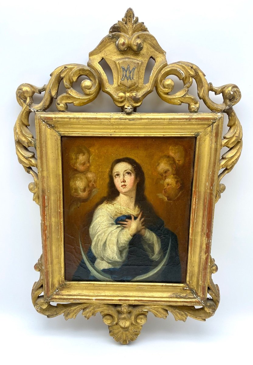 Fin XVIII Espagne Peinture Portrait Huile Sur Toile Maria Immaculée Murillo 