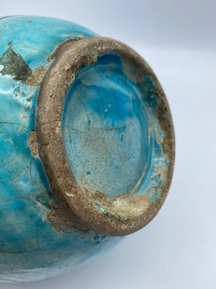 Safavid Persian Antique Islamic Turquoise Earthenware Pot Vase -photo-6