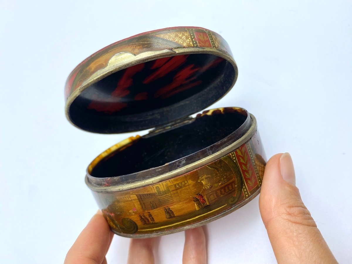 Ancienne Tabatière Boite En Vernis Martin Scènes De Cour Louis XVI  -photo-1