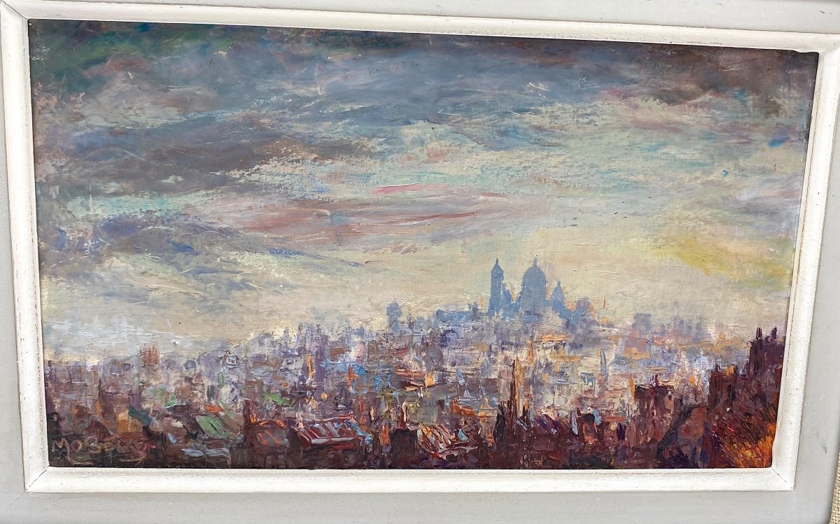 XX France Pierre Moberg Circa 1962 Painting Oil On Canvas View Of Montmartre Paris  -photo-2