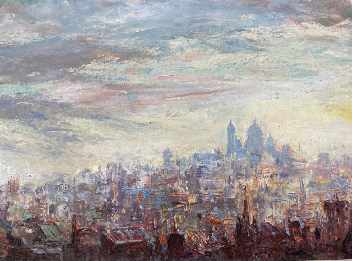 XX France Pierre Moberg Circa 1962 Painting Oil On Canvas View Of Montmartre Paris  -photo-4