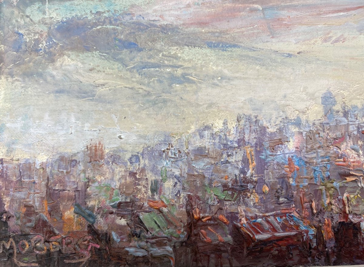 XX France Pierre Moberg Circa 1962 Painting Oil On Canvas View Of Montmartre Paris  -photo-1