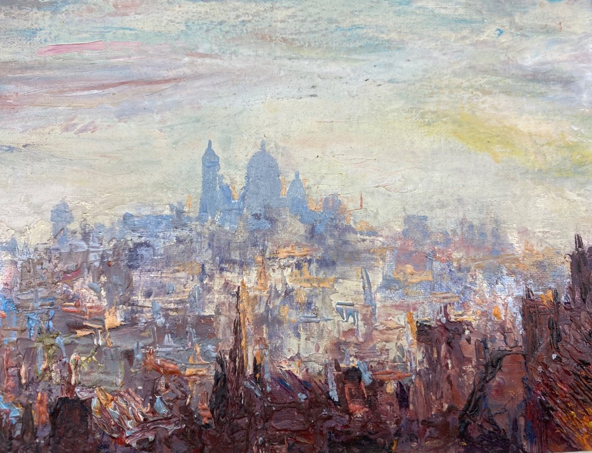XX France Pierre Moberg Circa 1962 Painting Oil On Canvas View Of Montmartre Paris  -photo-2