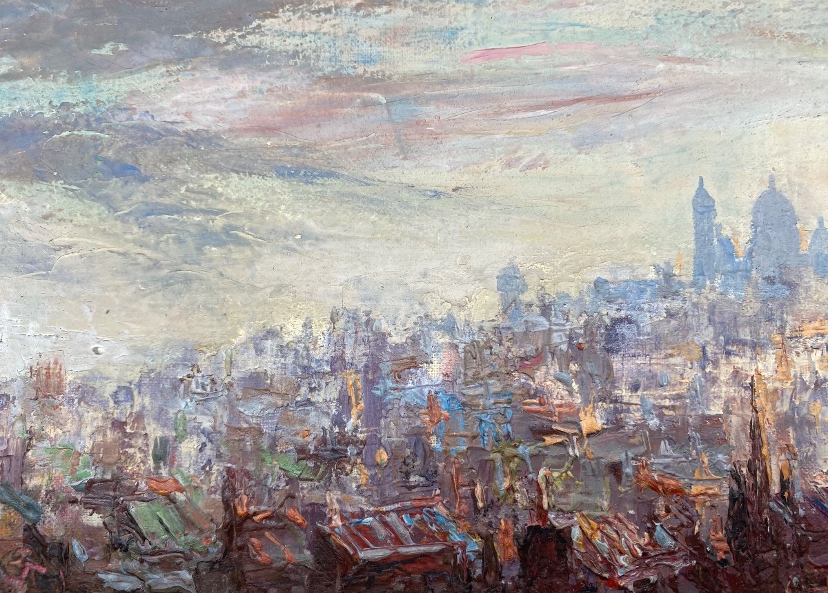 XX France Pierre Moberg Circa 1962 Painting Oil On Canvas View Of Montmartre Paris  -photo-3