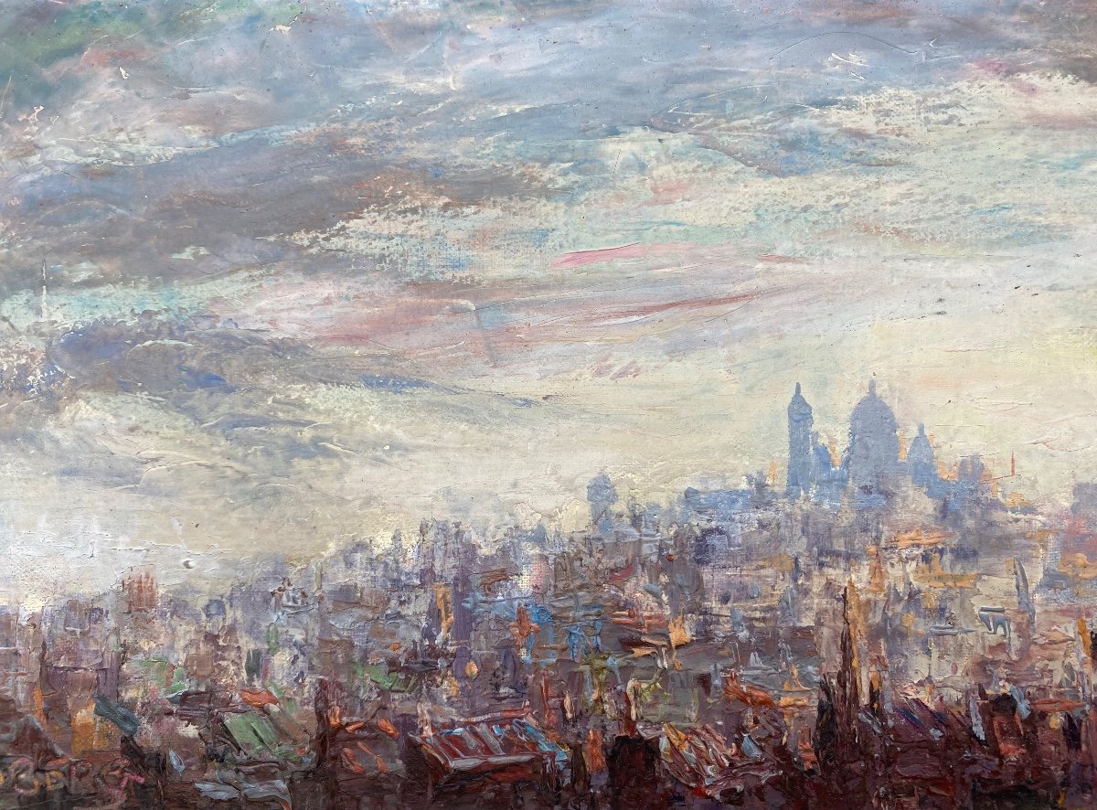 XX France Pierre Moberg Circa 1962 Painting Oil On Canvas View Of Montmartre Paris  -photo-4