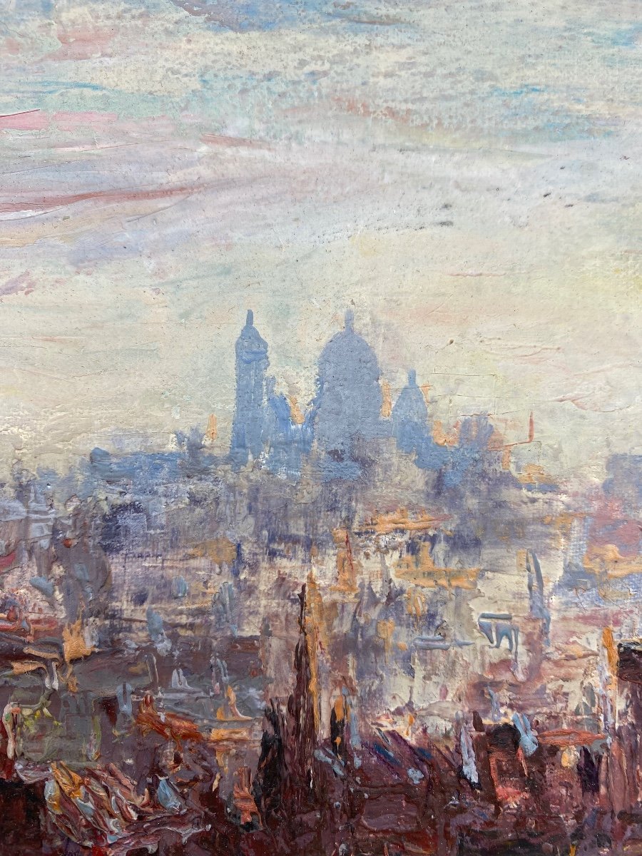 XX France Pierre Moberg Circa 1962 Painting Oil On Canvas View Of Montmartre Paris  -photo-6