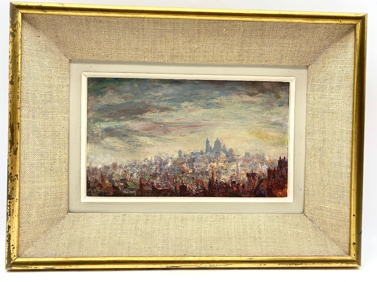 XX France Pierre Moberg Circa 1962 Painting Oil On Canvas View Of Montmartre Paris  