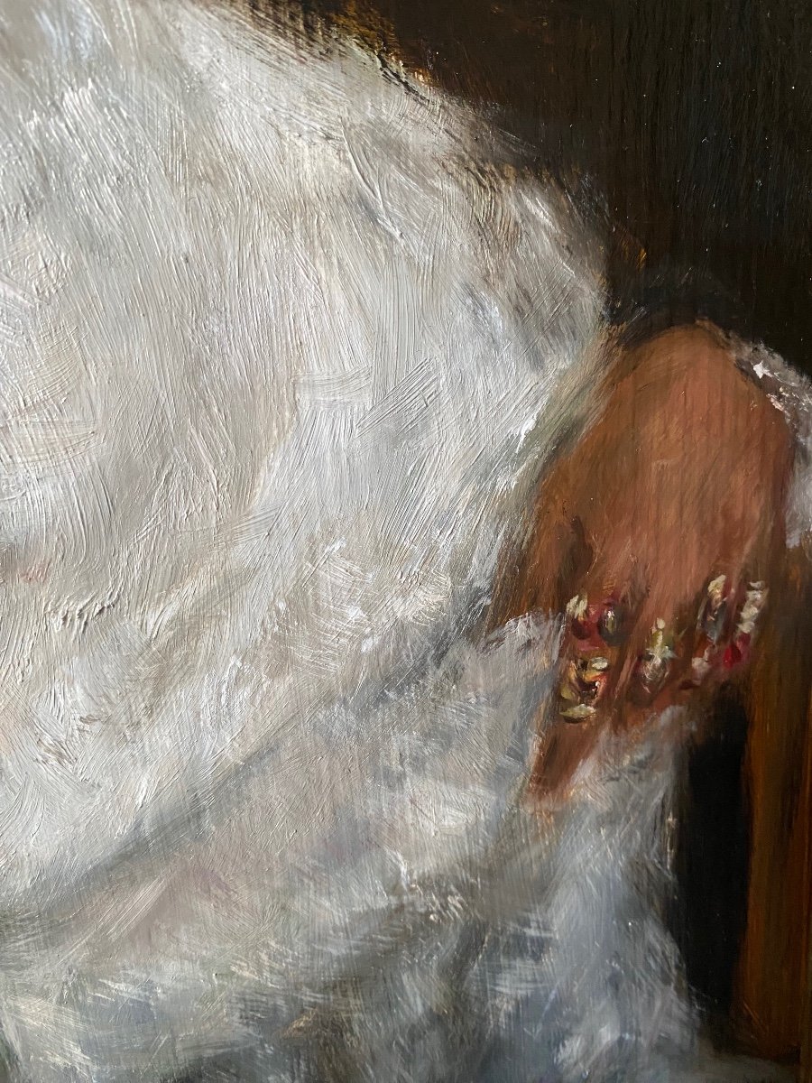 Ancienne Peinture Orientaliste Huile Sur Panneau Portrait Jeune Femme Berbere Kabyle-photo-3