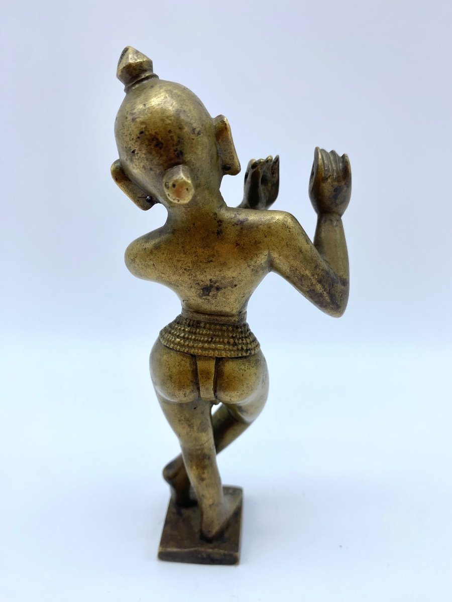 Ancienne Statue Indienne En Bronze Du XIXe Siècle De Krishna-photo-3