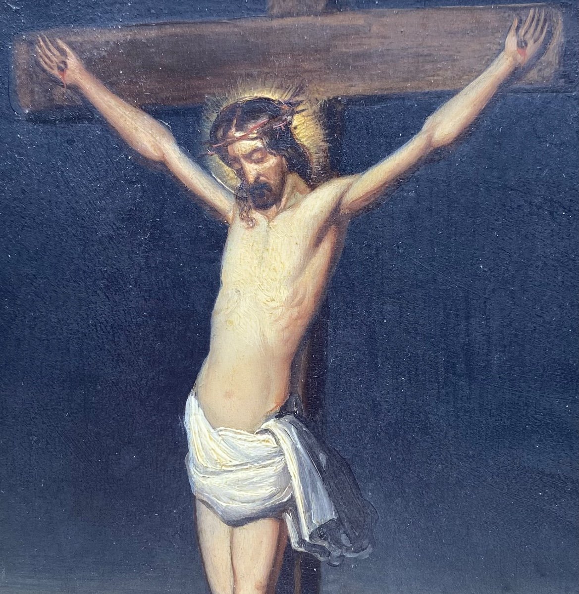 Ancien XVII/XVIII Siècle France Tableau Peinture Huile Sur Panneau Corpus Christi -photo-3