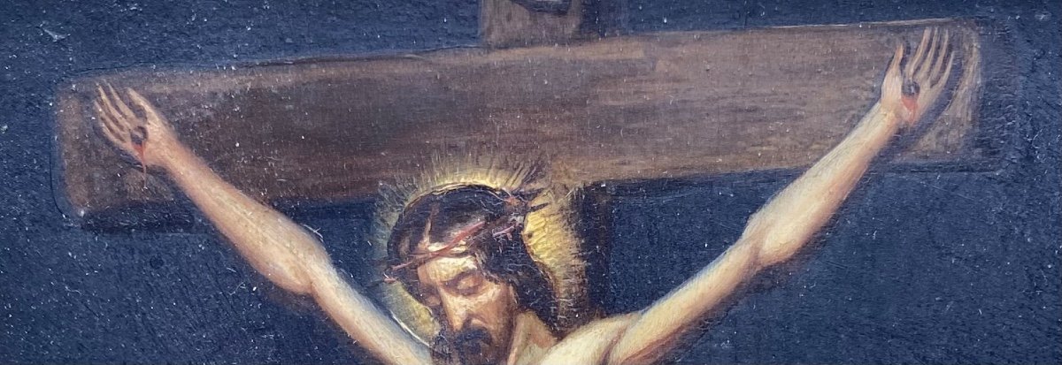 Ancien XVII/XVIII Siècle France Tableau Peinture Huile Sur Panneau Corpus Christi -photo-5