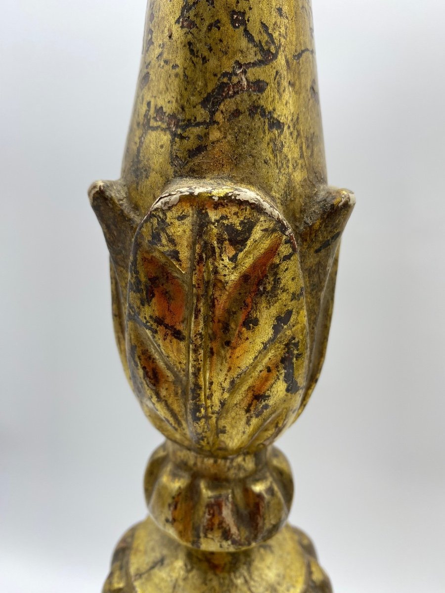 Paire De Bougeoirs Pique-cierge En Bois Sculpté Doré Et  d'Argent, Italie Du XVIIIe Siècle-photo-6