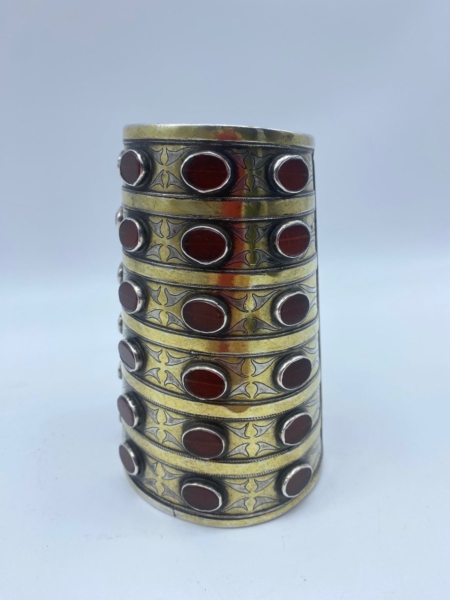 Bracelet Ethnique Turkmène Tekke Ancien Et Rare En Argent Et Cornaline-photo-4
