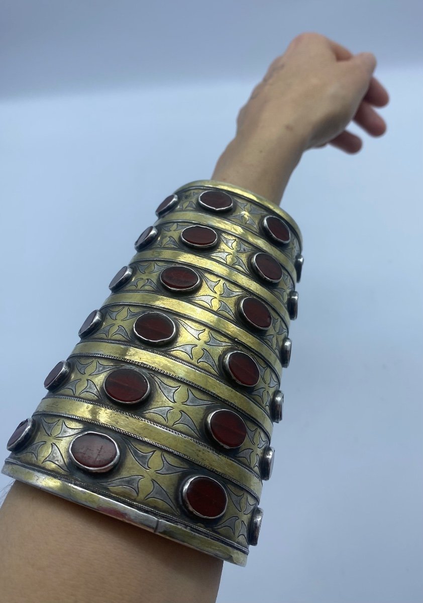 Bracelet Ethnique Turkmène Tekke Ancien Et Rare En Argent Et Cornaline-photo-6