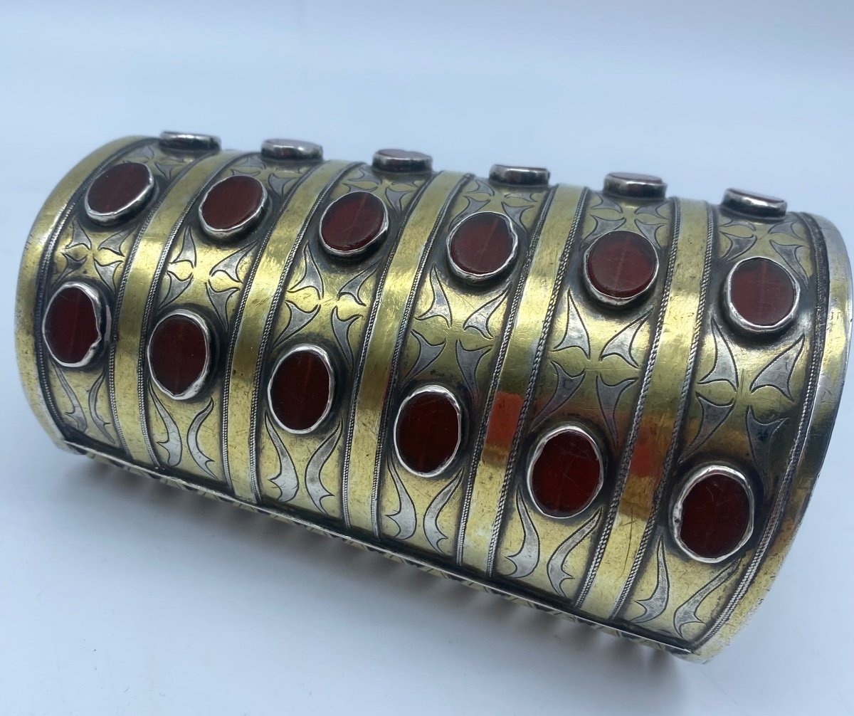 Bracelet Ethnique Turkmène Tekke Ancien Et Rare En Argent Et Cornaline