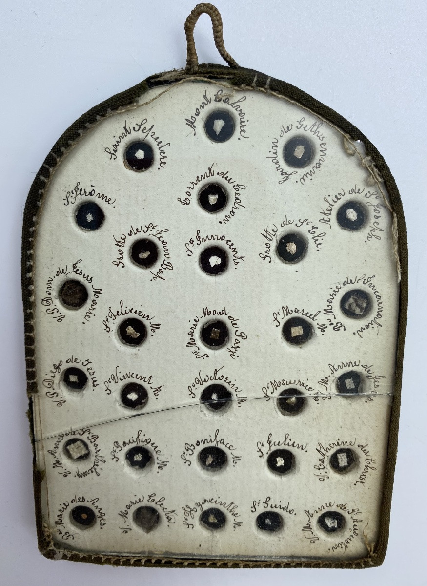 19th Century French Double-sided Reliquary With 58 Holy Relics Behind Glass-photo-2