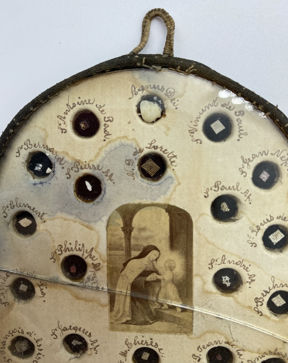 19th Century French Double-sided Reliquary With 58 Holy Relics Behind Glass-photo-3