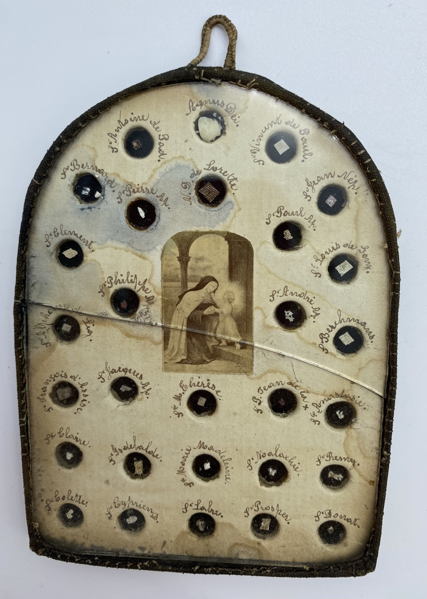 19th Century French Double-sided Reliquary With 58 Holy Relics Behind Glass