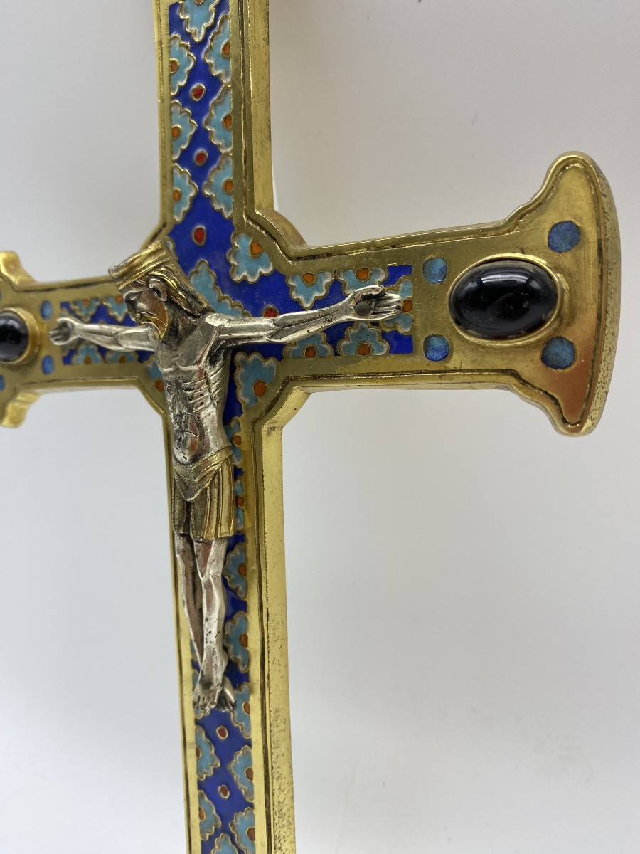 Modest Morató Ojer Copper Enameled Brass Roman Crucifix Corpus Christi Haute Epoque-photo-1