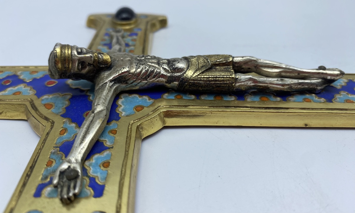 Modest Morató Ojer Copper Enameled Brass Roman Crucifix Corpus Christi Haute Epoque-photo-4