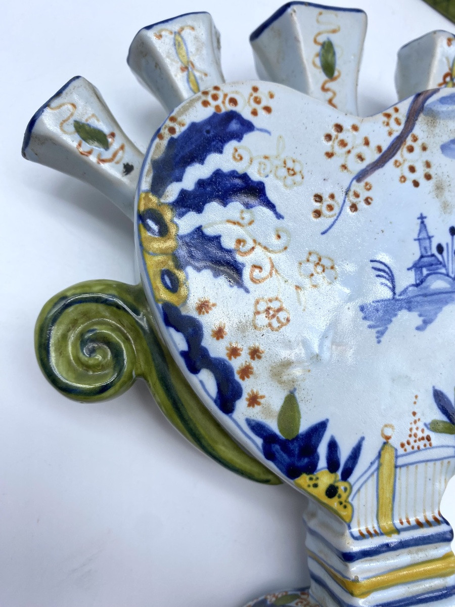 XIX Antique Proche Paire De Vases Tulipes Céramique Faience De Rouen Pique Fleurs-photo-7