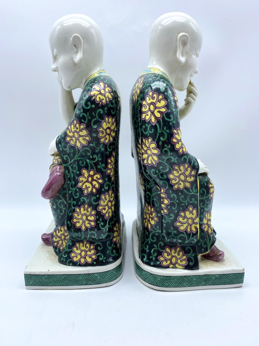Samson After Meissen Pair Of Antique Chinese Porcelain Glazed Figurines 31 Cm-photo-2